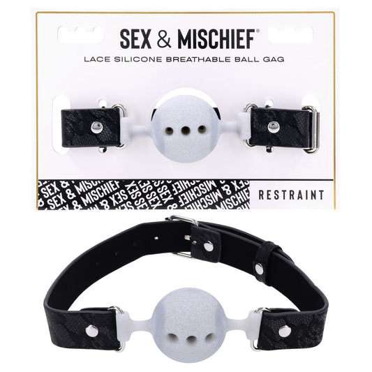 Sex & Mischief Lace Silicone Breathable Ball Gag - Black/Grey Mouth Restraint-SS10112