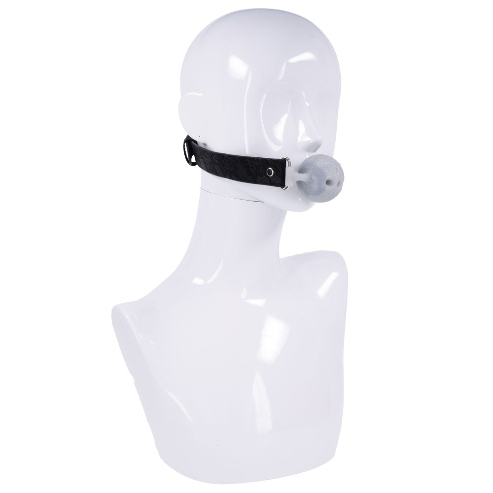 Sex & Mischief Lace Silicone Breathable Ball Gag - Black/Grey Mouth Restraint-SS10112