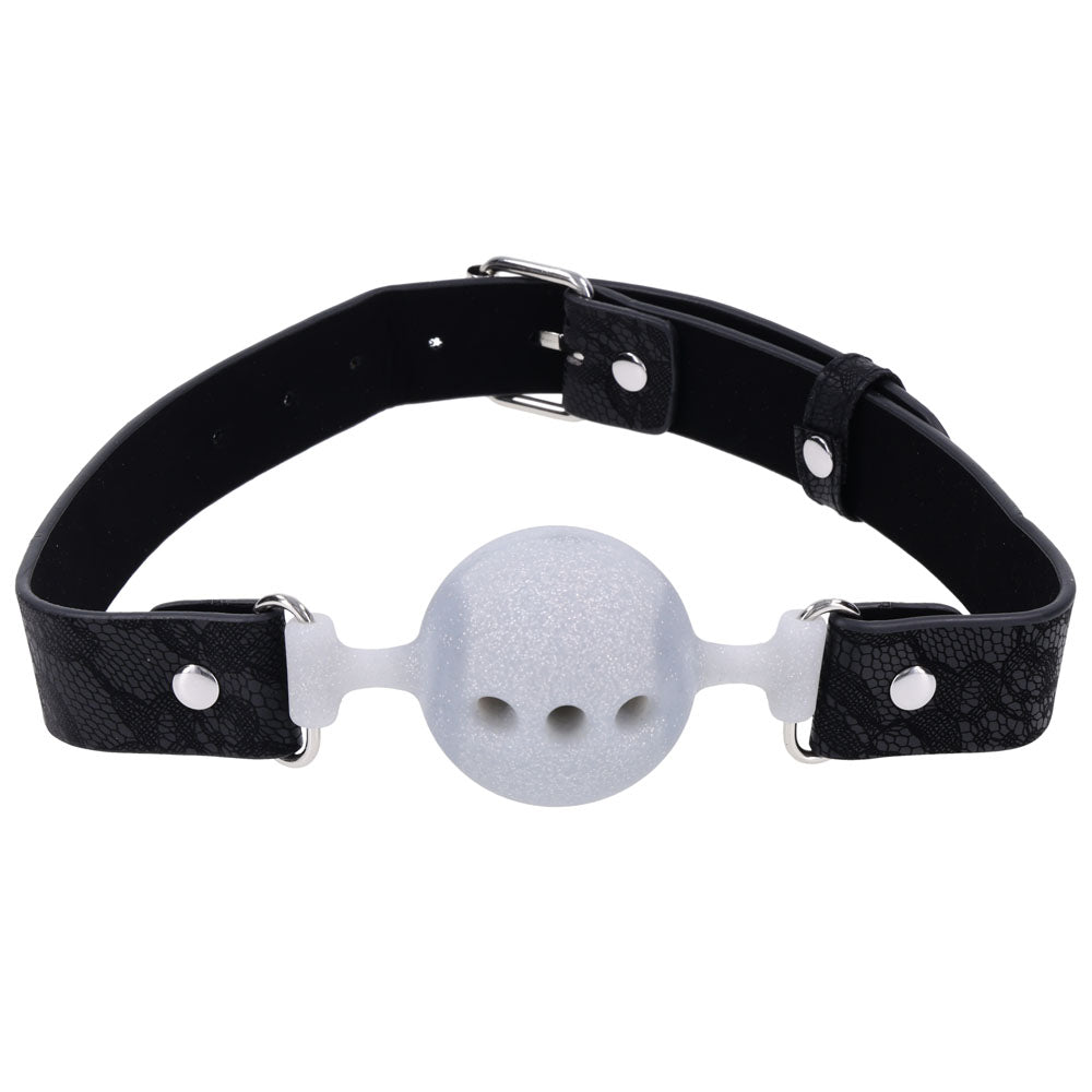Sex & Mischief Lace Silicone Breathable Ball Gag - Black/Grey Mouth Restraint-SS10112