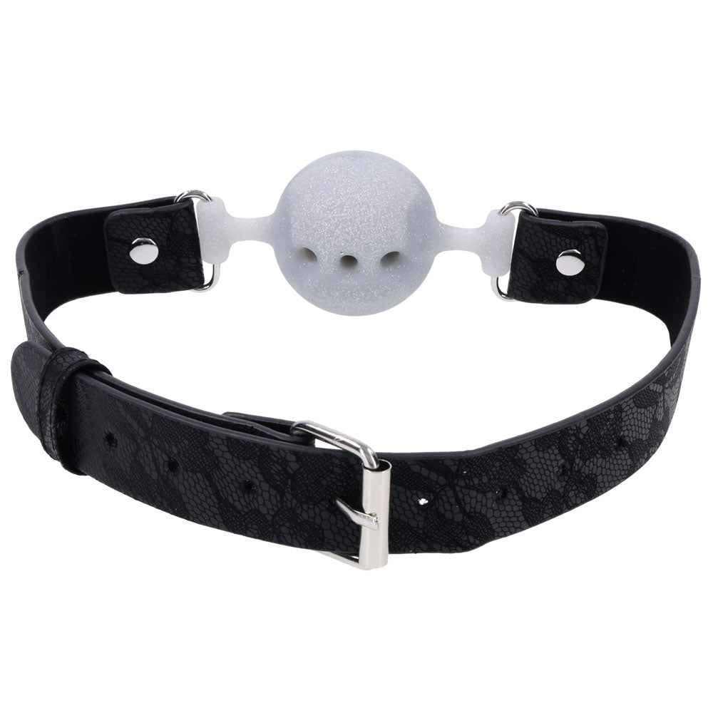 Sex & Mischief Lace Silicone Breathable Ball Gag - Black/Grey Mouth Restraint-SS10112