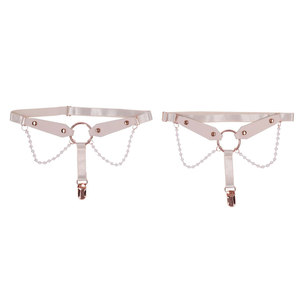Sex & Mischief Peaches n CreaMe Pearl Garters - Peach / Rose Gold Garters with Pearls - Set of 2-SS10213