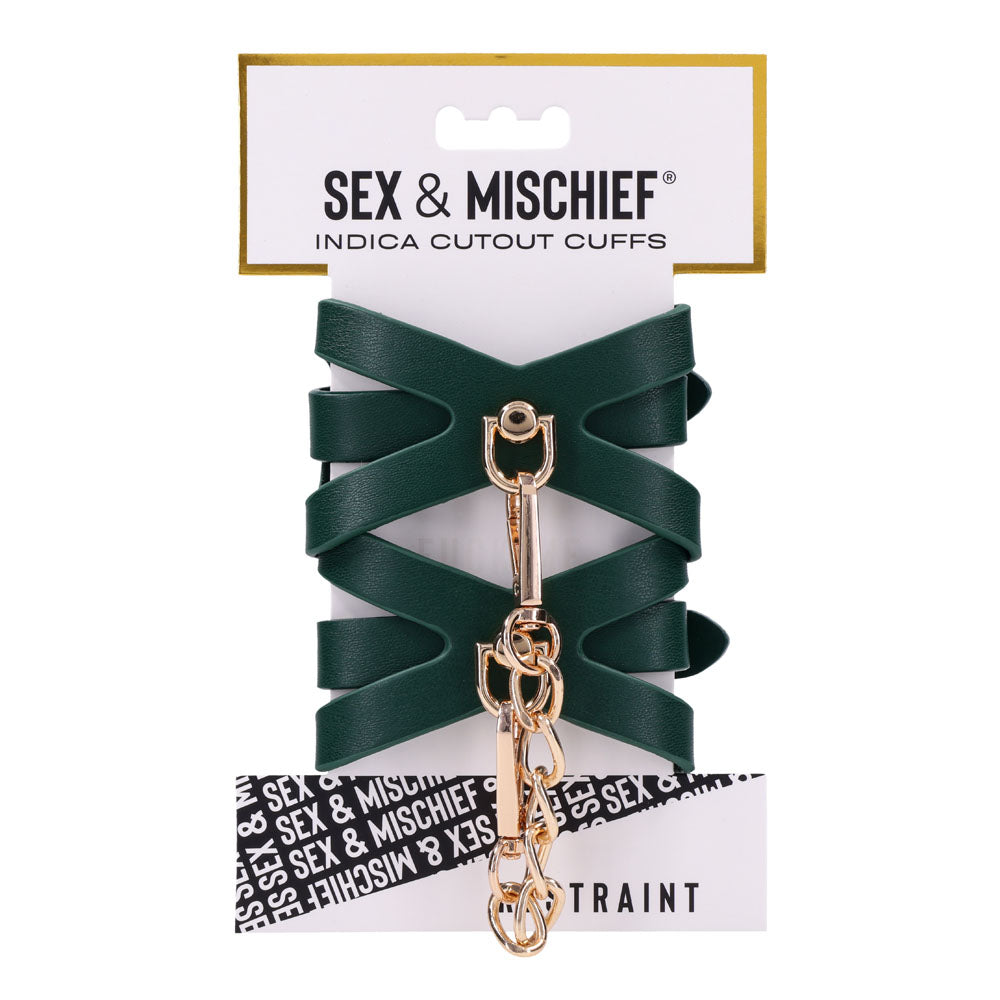 Sex & Mischief Indica Cutout Cuffs - Green/Gold Restraints-SS10215