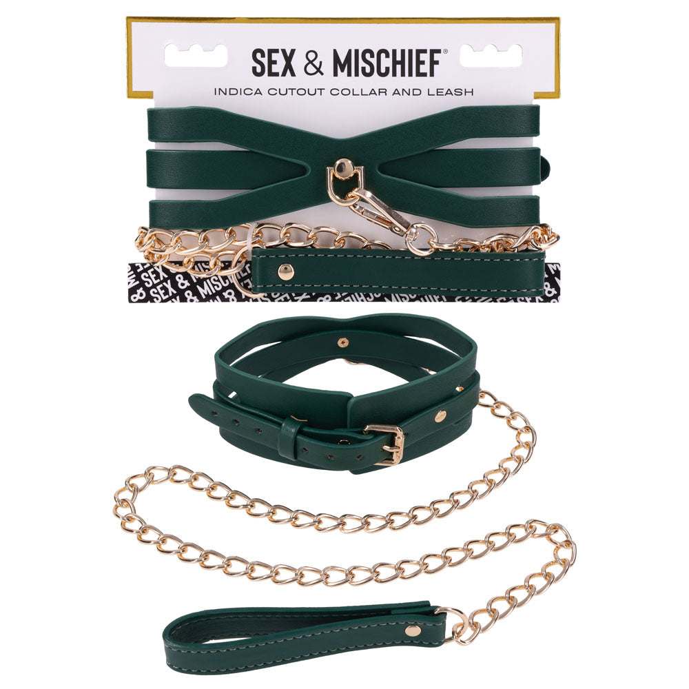 Sex & Mischief Indica Cutout Collar and Leash - Green/Gold Restraint-SS10216