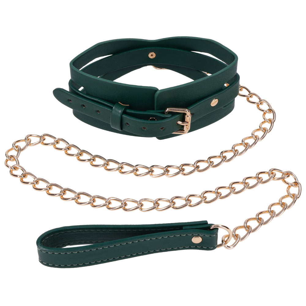 Sex & Mischief Indica Cutout Collar and Leash - Green/Gold Restraint-SS10216