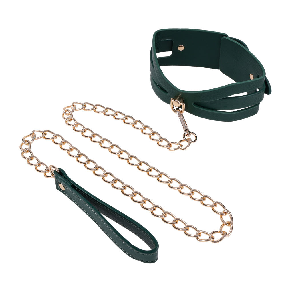 Sex & Mischief Indica Cutout Collar and Leash - Green/Gold Restraint-SS10216