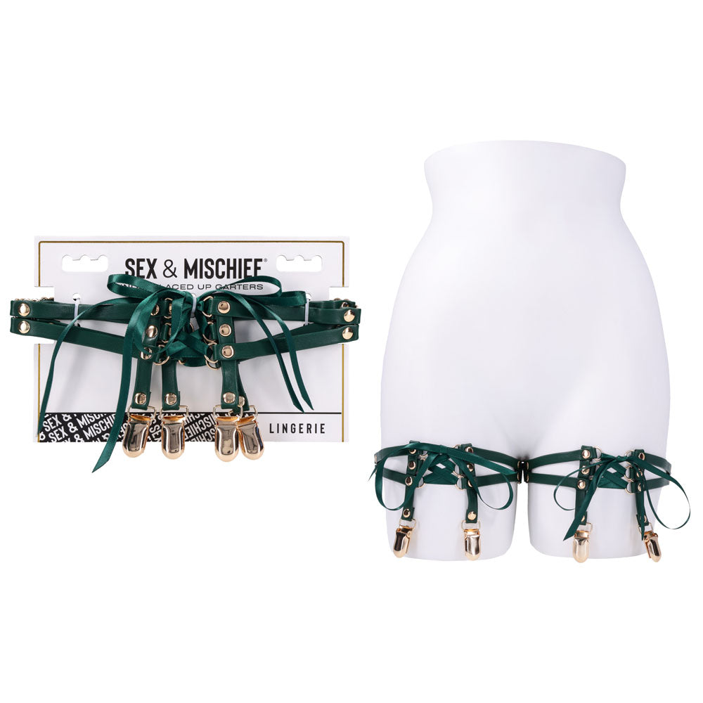 Sex & Mischief Indica Laced Up Garters - Green/Gold Garters - Set of 2-SS10224