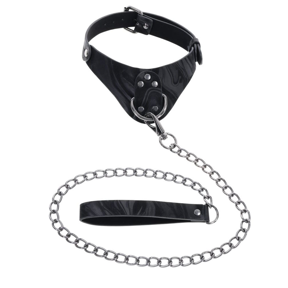SPORTSHEETS Velvet Noir Collar & Leash - Black Restraint & Leash-SS37002