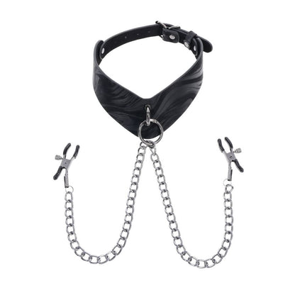 SPORTSHEETS Velvet Noir Collar & Removable Clamps - Black Neck & Nipple Restraints-SS37004