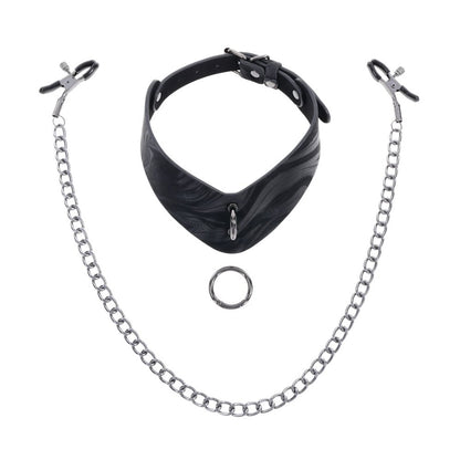 SPORTSHEETS Velvet Noir Collar & Removable Clamps - Black Neck & Nipple Restraints-SS37004