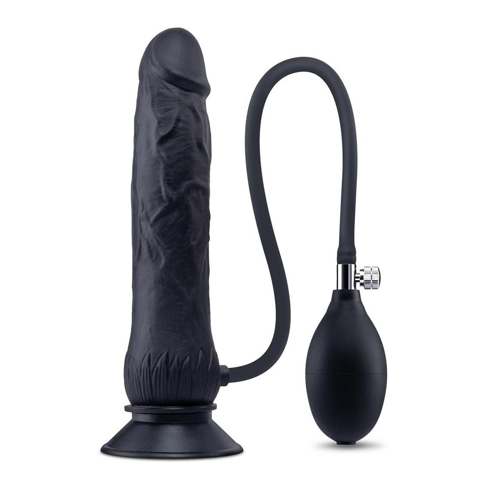 Size Up 7.5 Inch Inflatable Dildo with Balls - Black 20.3 cm Inflatable Dong-SU107