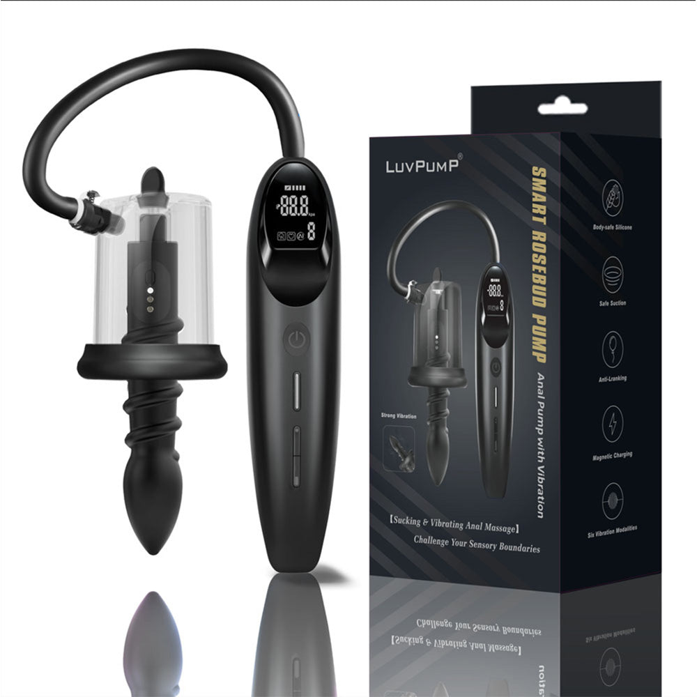 LuvPump RosCup Pro Smart Rosebud Pump - Black USB Rechargeable Anal Pump with Vibrating Probe - ZD-90-Z-P0