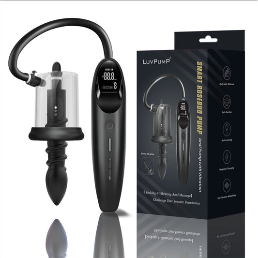 LuvPump RosCup Pro Smart Rosebud Pump - Black USB Rechargeable Anal Pump with Vibrating Probe - ZD-90-Z-P0