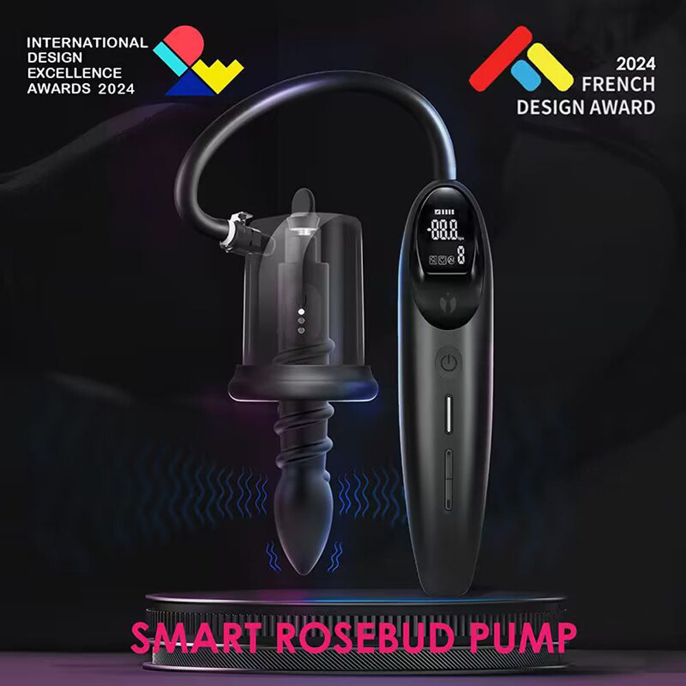 LuvPump RosCup Pro Smart Rosebud Pump - Black USB Rechargeable Anal Pump with Vibrating Probe - ZD-90-Z-P0