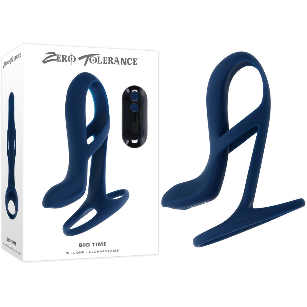 Zero Tolerance BIG TIME - Navy Blue USB Rechargeable Vibrating Penis Sleeve with Wireless Remote-ZE-RS-4547-2