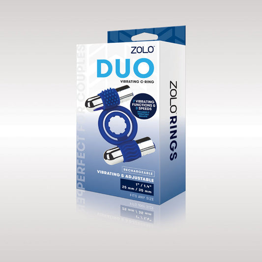 Zolo Rechargeable Duo Vibrating C-Ring - Blue USB Rechargeable Dual Vibrating Cock Ring-ZO-6039